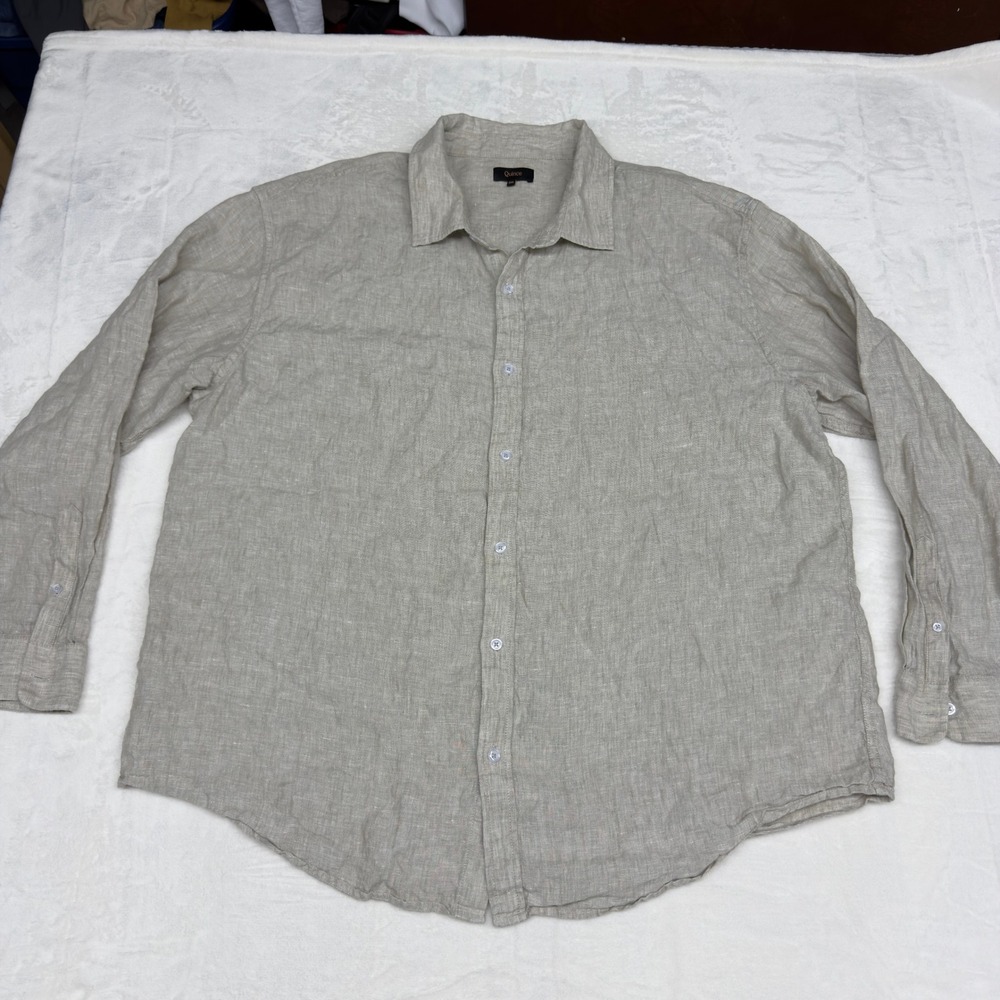 Quince Linen Shirt Mens 3XL Beige Oatmeal Button Down Preppy Beach Summer